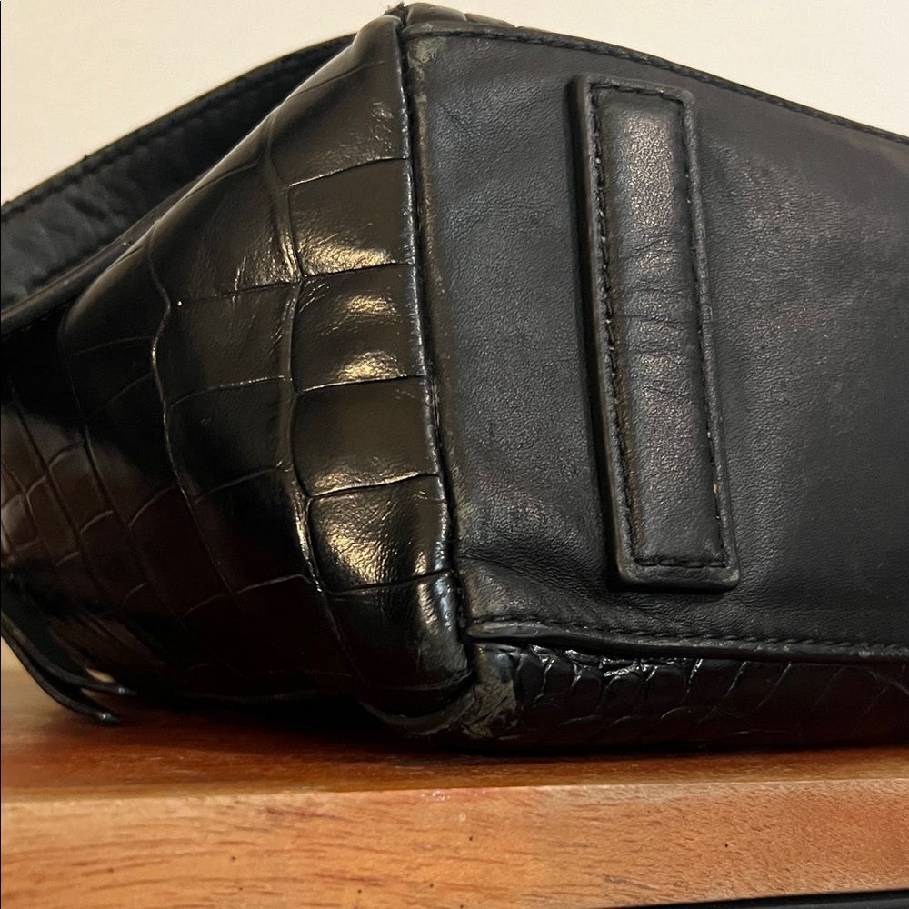 Tory Burch Croc Embossed Black Leather Backpack Purse Gold Authenticity Quality - Picture 12 of 16